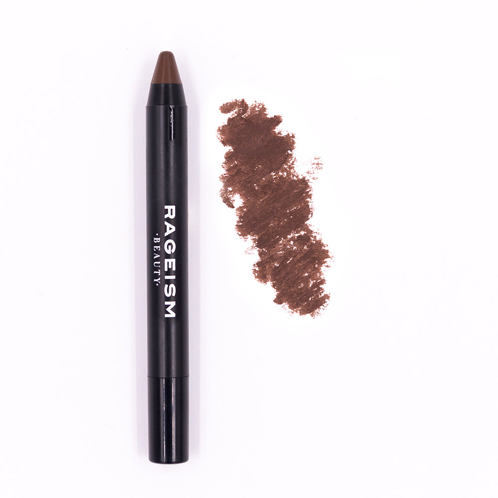 Makeup crayon with brown color and 'Rageism Beauty' branding on a white background