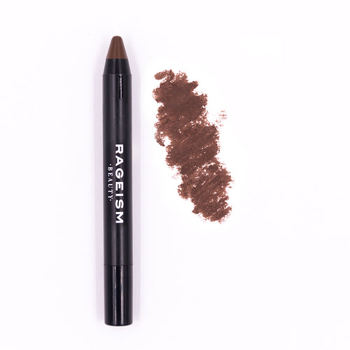 Makeup crayon with brown color and 'Rageism Beauty' branding on a white background